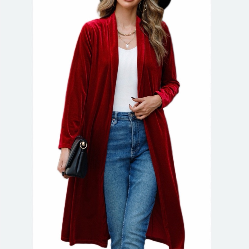 NWOT VELVET Red Women's Open Cardigan Duster - XL